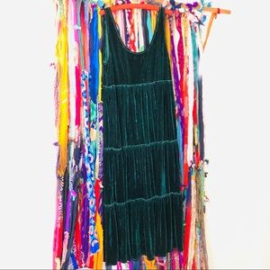 NATURAL LIFE Dark Green Velvet Tiered Dress